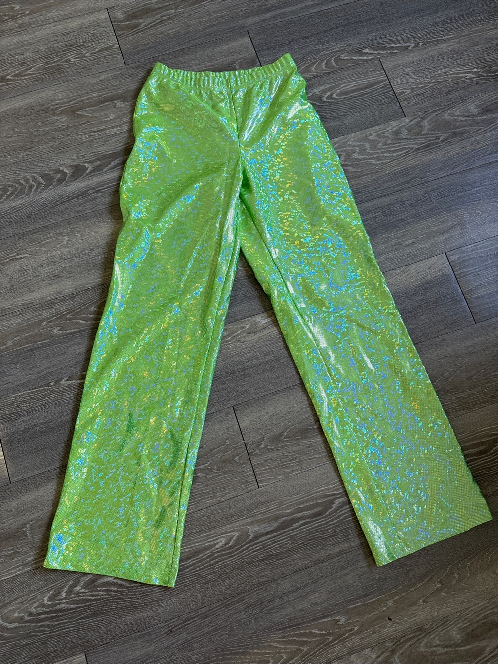 Lime Holographic Wide-Leg Pants